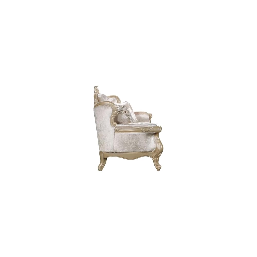 Acme Libertee Upholstered Sofa with 5 Pillows in Beige and Champagne