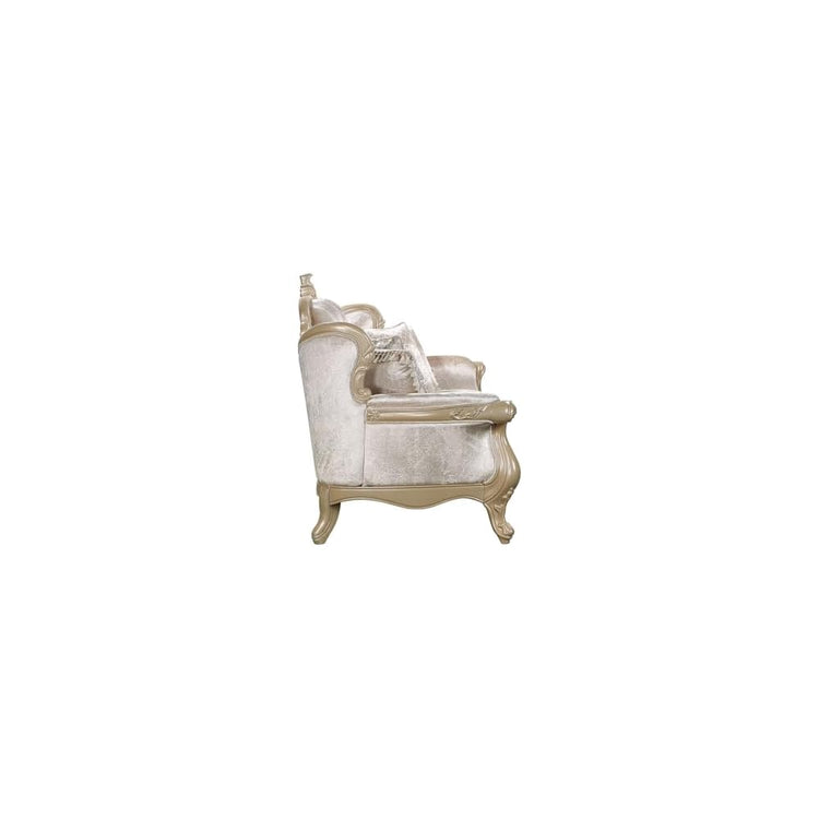 Acme Libertee Upholstered Sofa with 5 Pillows in Beige and Champagne