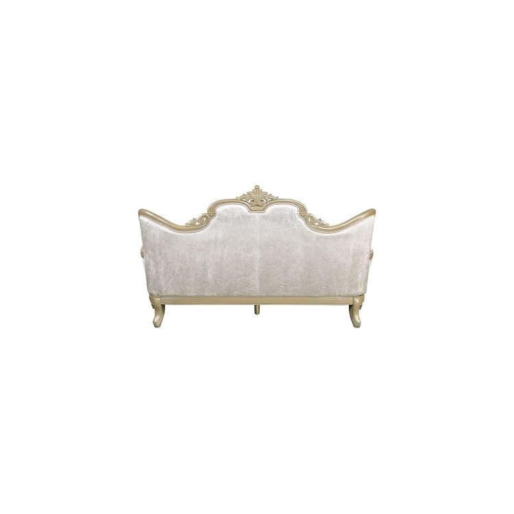 Acme Libertee Upholstered Sofa with 5 Pillows in Beige and Champagne