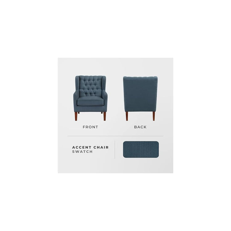 Lexicon Living Room Accent Chair, Button Tufted Wingback, Track Arm, Reversible Seat Cushion, Solid Wood Legs, Textured Fabric Comfy Armchair, for Bedroom/Office, Easy Assembly, Blue