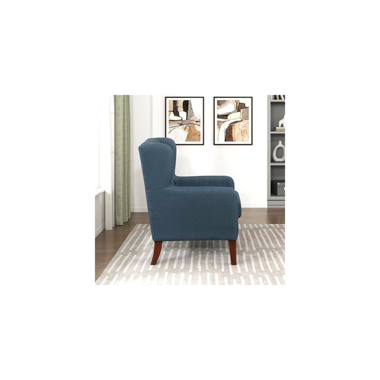 Lexicon Living Room Accent Chair, Button Tufted Wingback, Track Arm, Reversible Seat Cushion, Solid Wood Legs, Textured Fabric Comfy Armchair, for Bedroom/Office, Easy Assembly, Blue