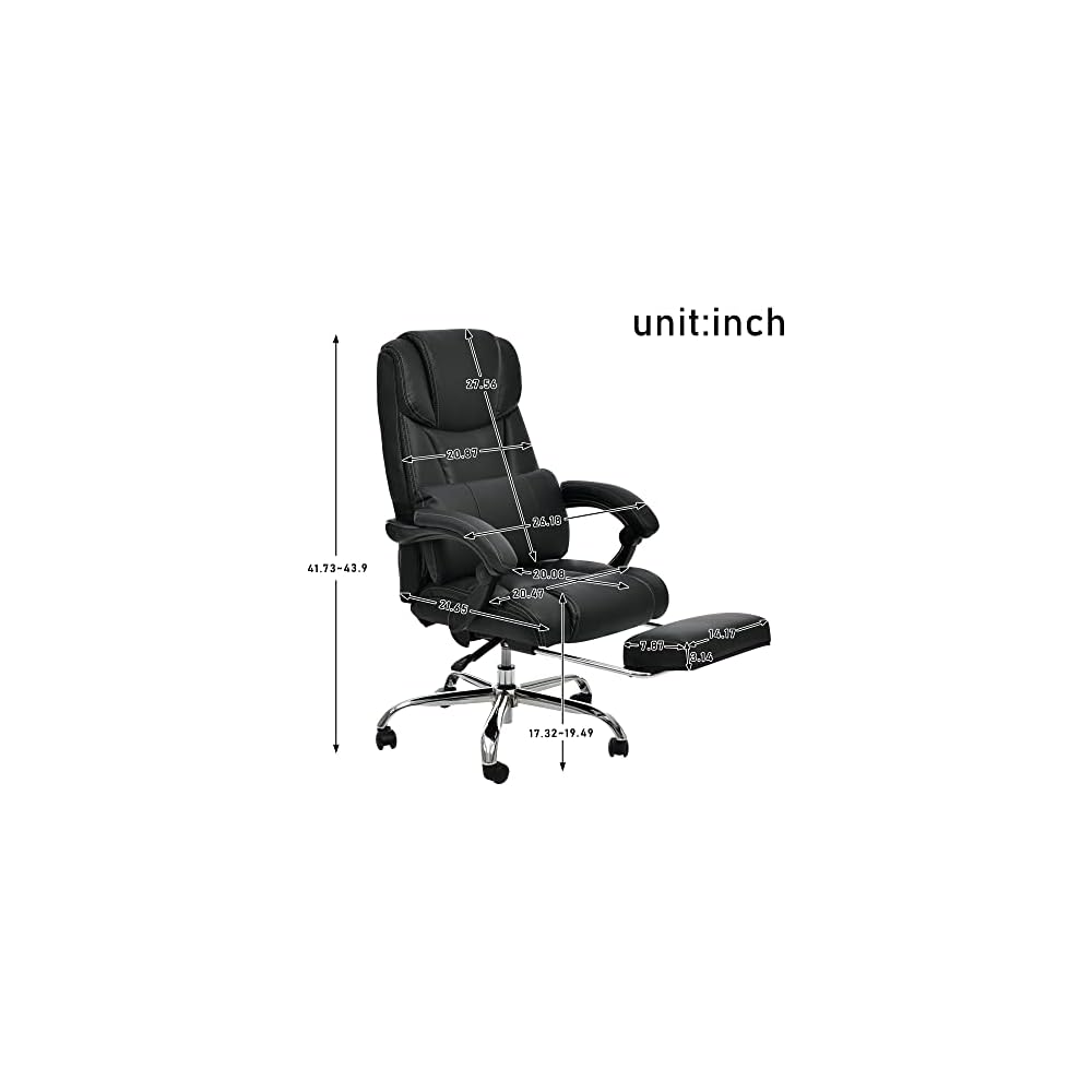 Generic Office Chair PU Leather,Double Padded,Support Cushion and Footrest, Black