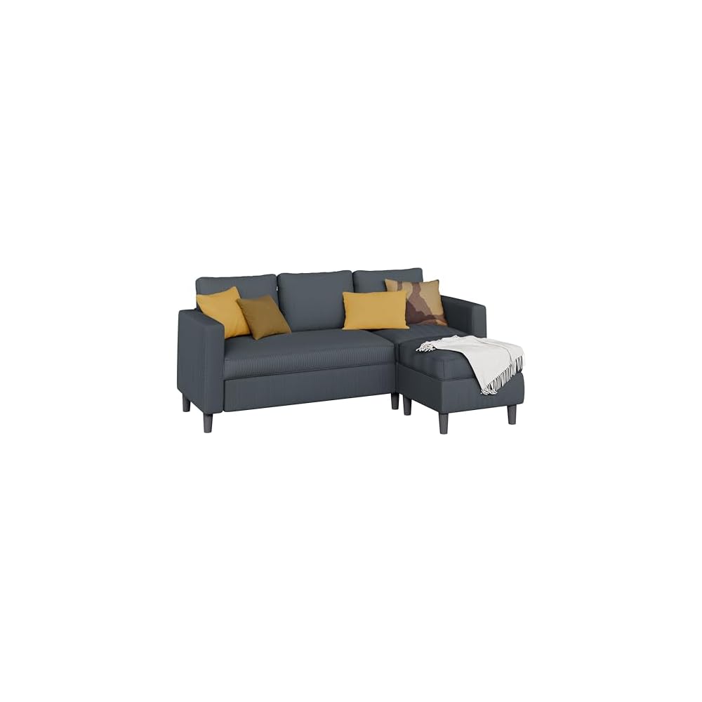 Shintenchi 74" Convertible Sectional Sofa Couch,Dark Gray Corduroy Fabric