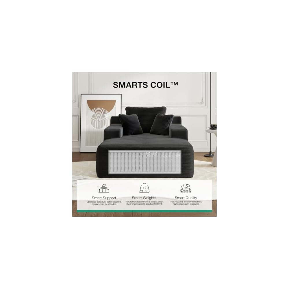 Novilla Oversized Chaise Lounge Indoor, Corduroy Cloud Couch Boneless Chaise Lounge Chair Indoor Deep Seat Reading Chair,Boneless Couches for Living Room, No Assembly Required, Black