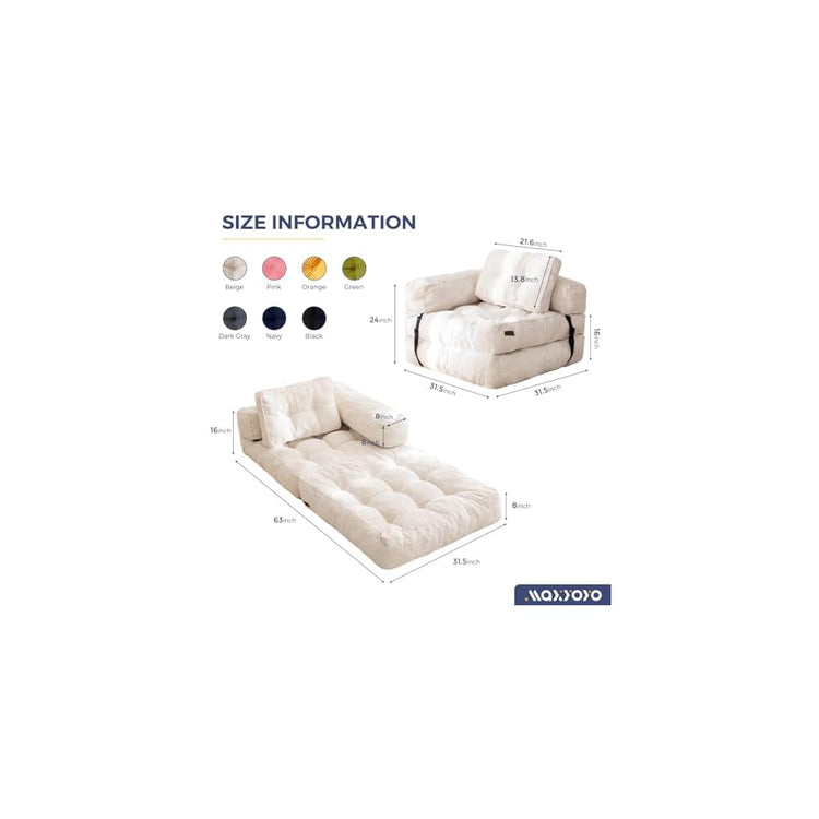MAXYOYO Folding Sofa Bed, L-Shaped Convertible Sofa Bed with Armrest, Beige