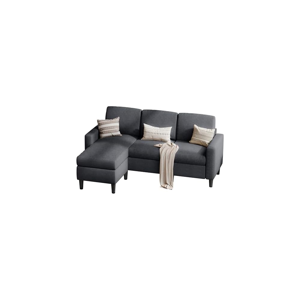 SUNLEI 73.6" Modular Sectional Sofa, Comfy Cloud Couch with Movable Ottoman Deep Seat L Shaped Modular Sofa, Sectional Couches for Living Room and Apartment, Black