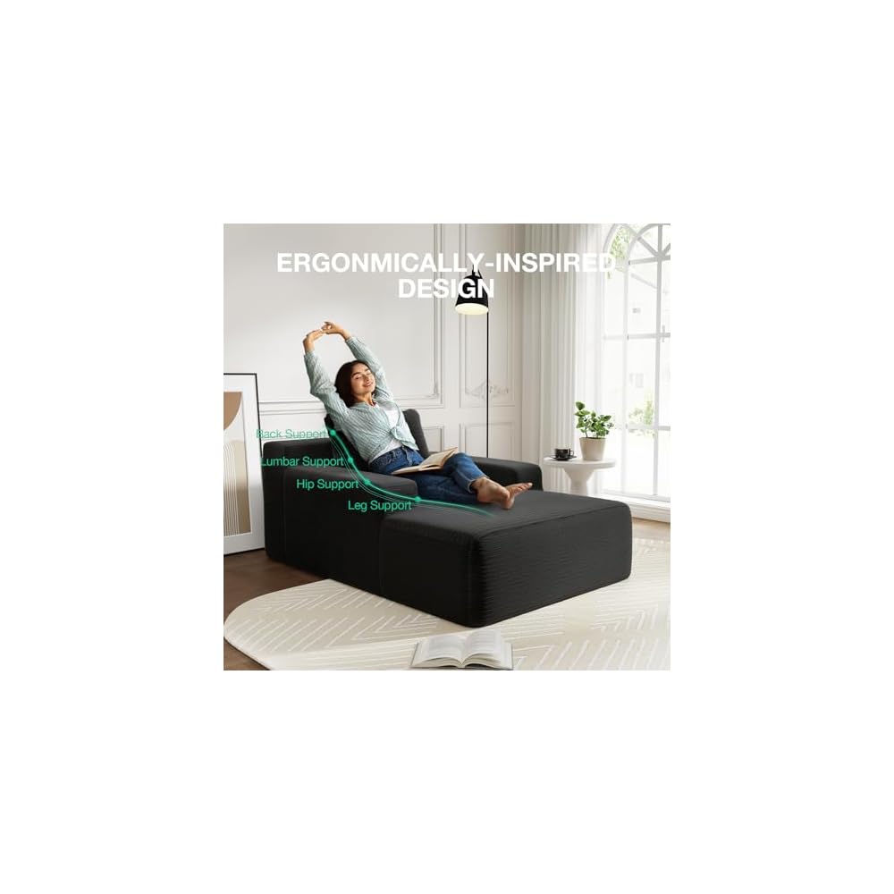Novilla Oversized Chaise Lounge Indoor, Corduroy Cloud Couch Boneless Chaise Lounge Chair Indoor Deep Seat Reading Chair,Boneless Couches for Living Room, No Assembly Required, Black