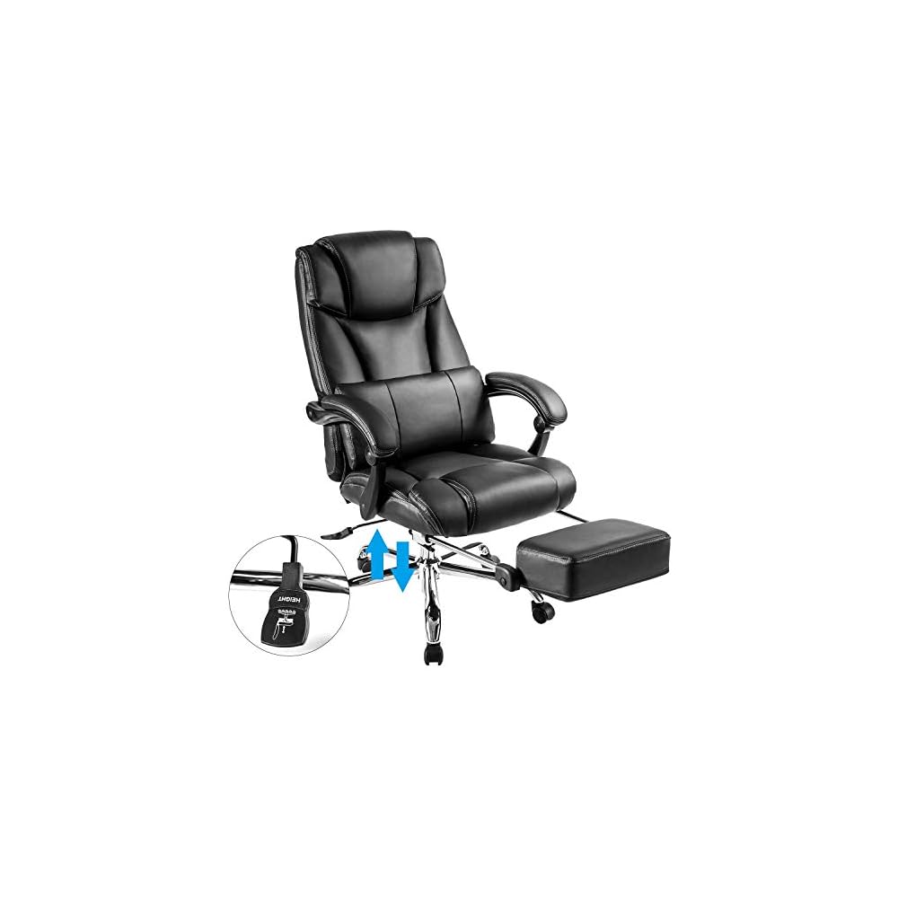 Generic Office Chair PU Leather,Double Padded,Support Cushion and Footrest, Black