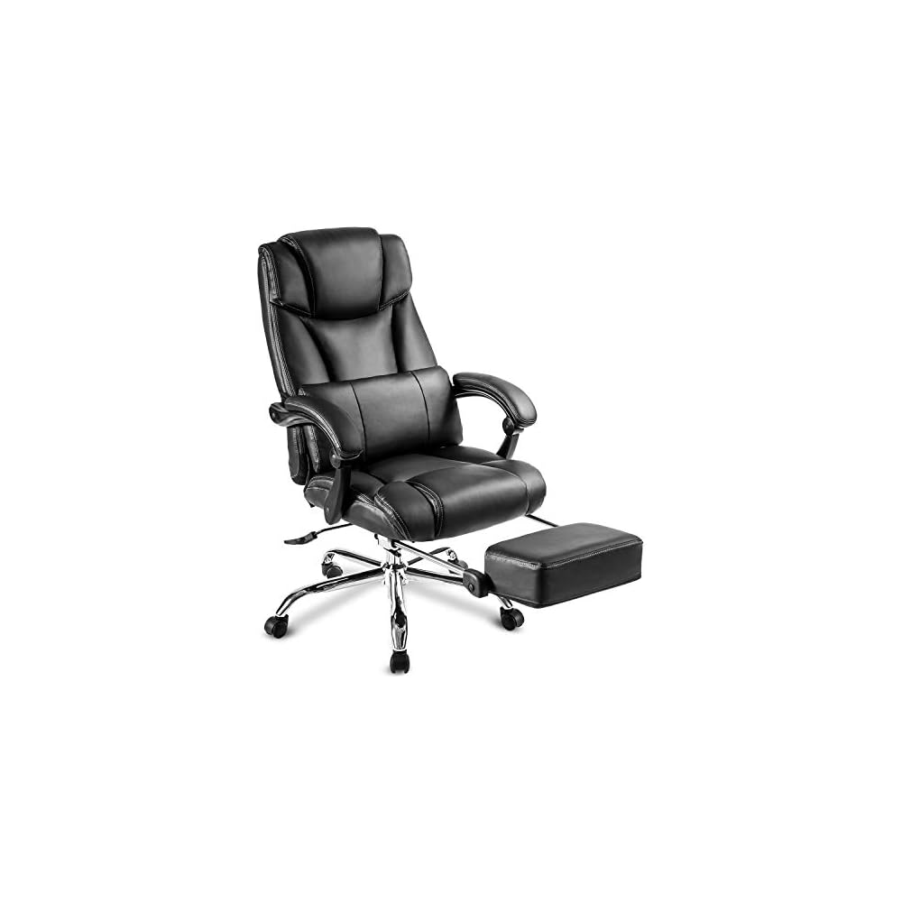 Generic Office Chair PU Leather,Double Padded,Support Cushion and Footrest, Black