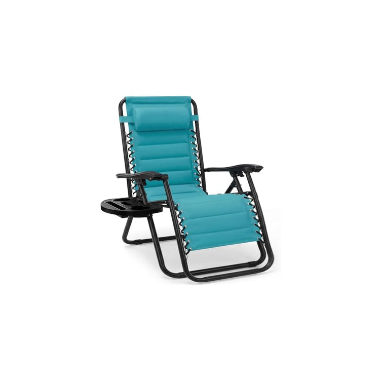 Best Choice Products Padded Zero Gravity Chair with Side Tray, Adjustable Headrest, Folding Outdoor Recliner, Weather-Resistant Oxford Fabric, Supports 350 lbs - Peacock Blue
