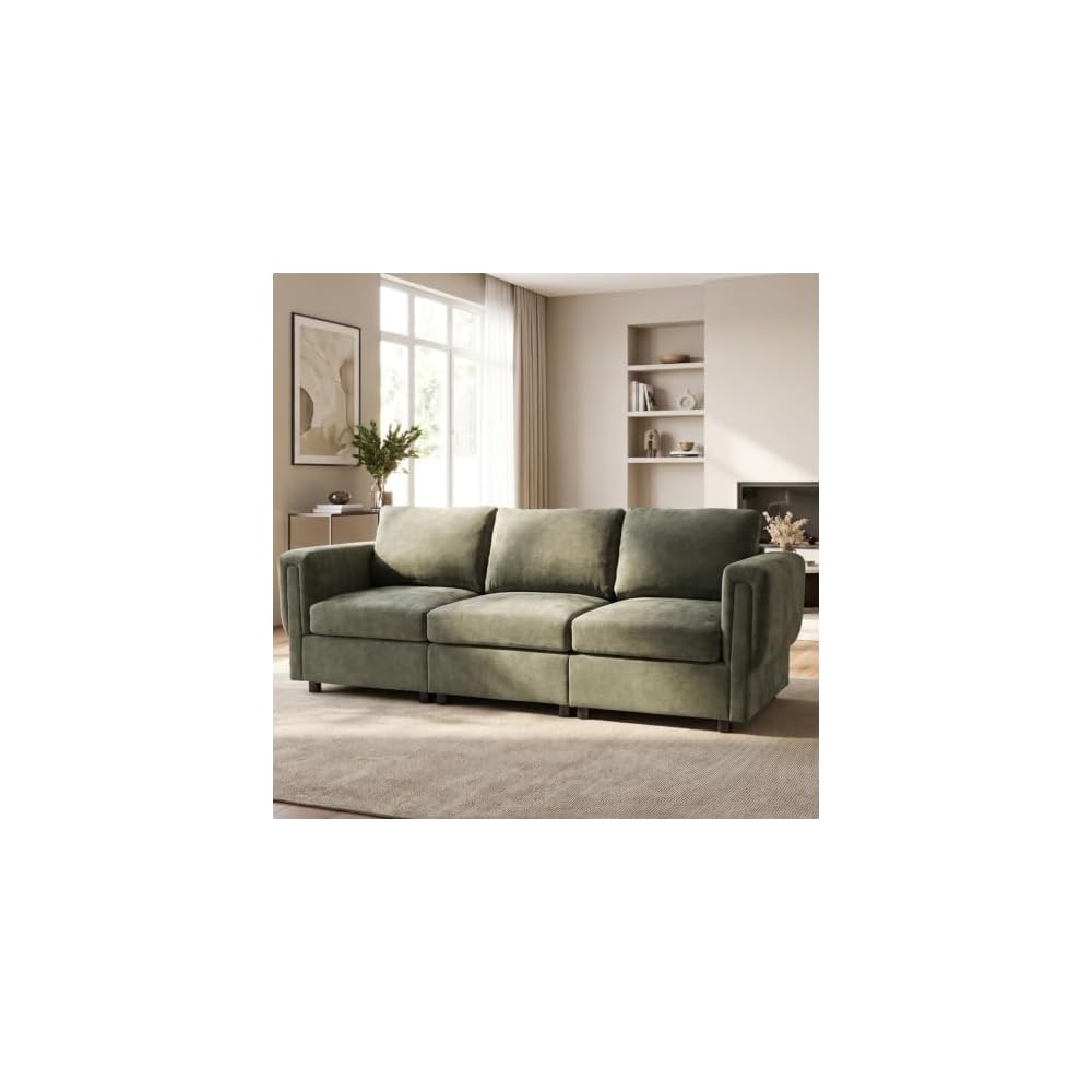 CIMOTA Modern 3 Seater Sofa 87.5" Modular Couch, Upholstered Chenille Fabric Couch Sofa with Armrest for Living Room Apartment, Green