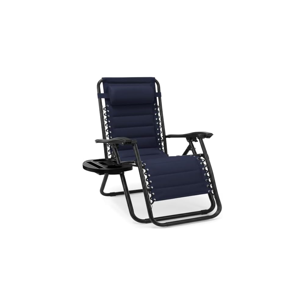 Best Choice Products Padded Zero Gravity Chair with Side Tray, Adjustable Headrest, Folding Outdoor Recliner, Weather-Resistant Oxford Fabric, Supports 350 lbs - Peacock Blue