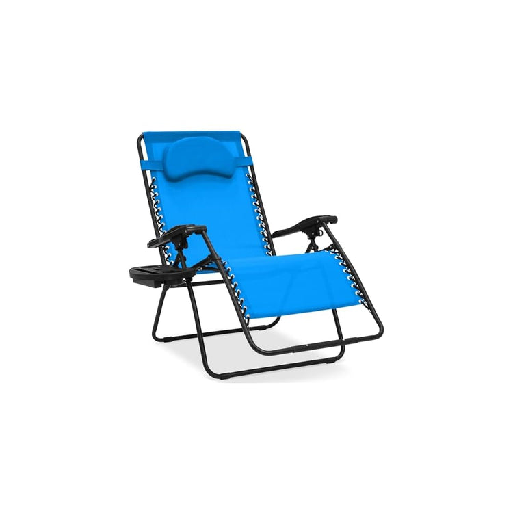 Best Choice Products Padded Zero Gravity Chair with Side Tray, Adjustable Headrest, Folding Outdoor Recliner, Weather-Resistant Oxford Fabric, Supports 350 lbs - Peacock Blue