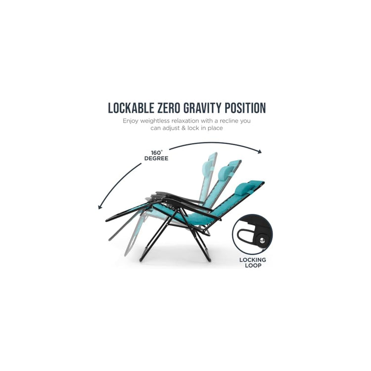 Best Choice Products Padded Zero Gravity Chair with Side Tray, Adjustable Headrest, Folding Outdoor Recliner, Weather-Resistant Oxford Fabric, Supports 350 lbs - Peacock Blue
