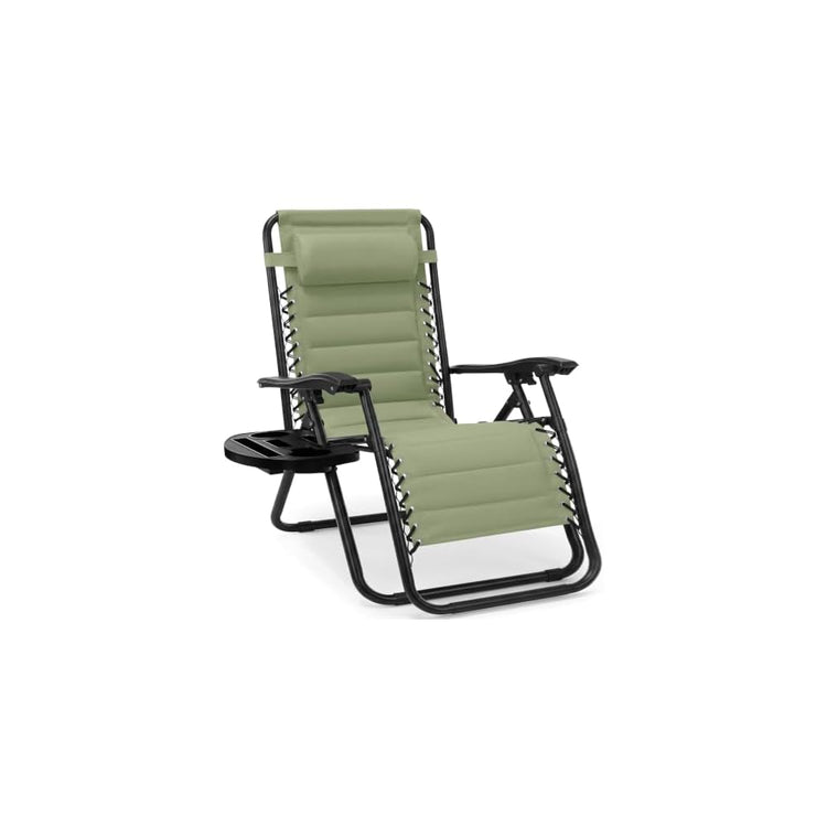 Best Choice Products Padded Zero Gravity Chair with Side Tray, Adjustable Headrest, Folding Outdoor Recliner, Weather-Resistant Oxford Fabric, Supports 350 lbs - Peacock Blue