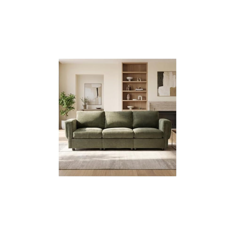 CIMOTA Modern 3 Seater Sofa 87.5" Modular Couch, Upholstered Chenille Fabric Couch Sofa with Armrest for Living Room Apartment, Green