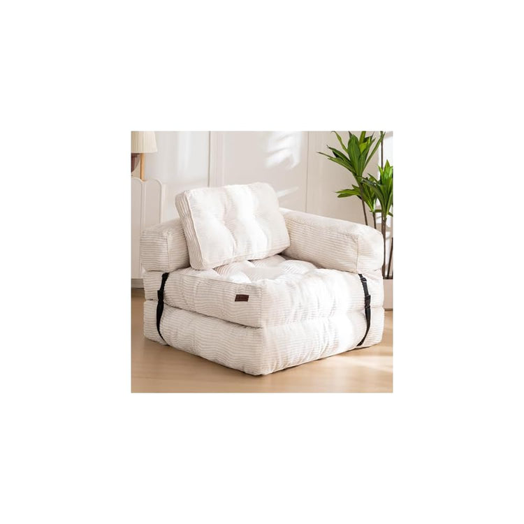 MAXYOYO Folding Sofa Bed, L-Shaped Convertible Sofa Bed with Armrest, Beige