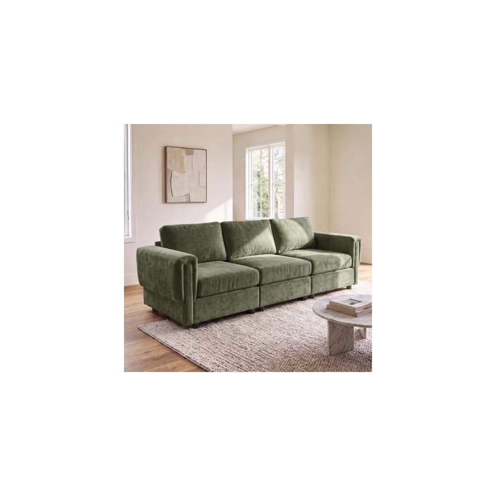 CIMOTA Modern 3 Seater Sofa 87.5" Modular Couch, Upholstered Chenille Fabric Couch Sofa with Armrest for Living Room Apartment, Green