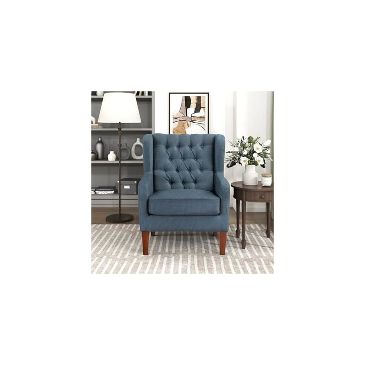 Lexicon Living Room Accent Chair, Button Tufted Wingback, Track Arm, Reversible Seat Cushion, Solid Wood Legs, Textured Fabric Comfy Armchair, for Bedroom/Office, Easy Assembly, Blue