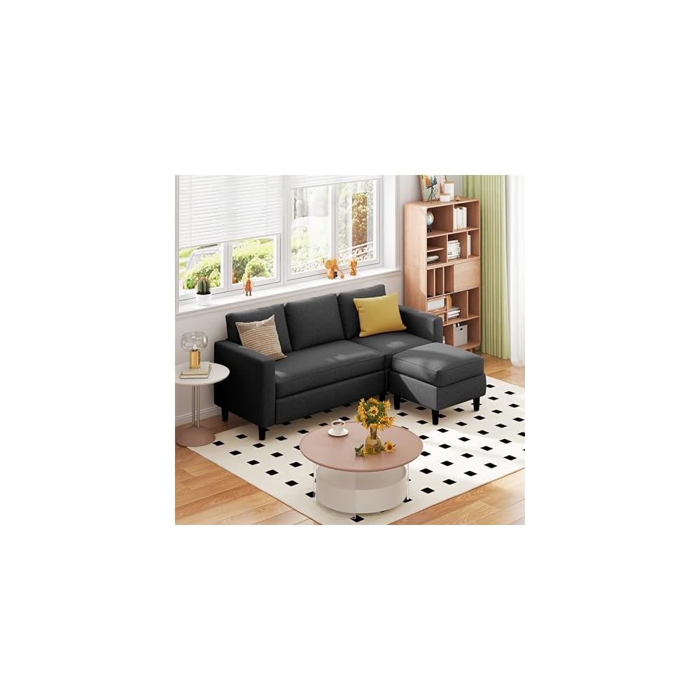 SUNLEI 73.6" Modular Sectional Sofa, Comfy Cloud Couch with Movable Ottoman Deep Seat L Shaped Modular Sofa, Sectional Couches for Living Room and Apartment, Black