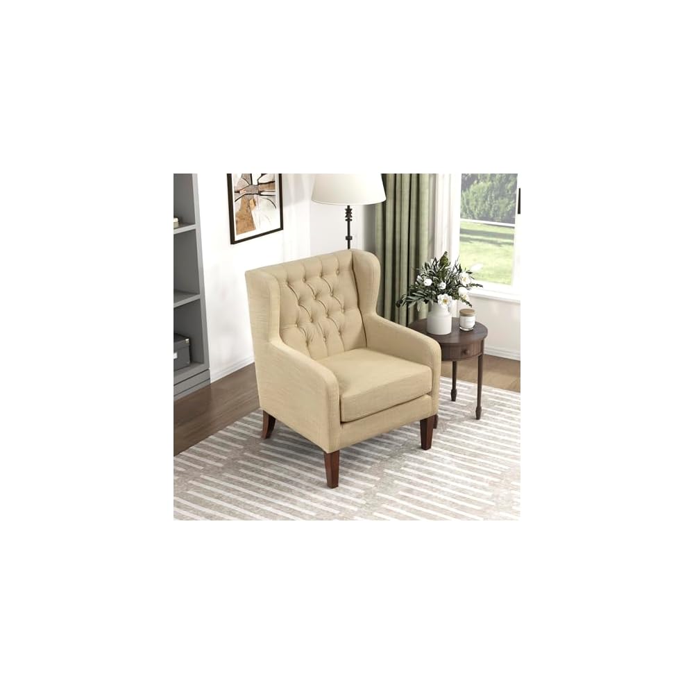 Lexicon Living Room Accent Chair, Button Tufted Wingback, Track Arm, Reversible Seat Cushion, Solid Wood Legs, Textured Fabric Comfy Armchair, for Bedroom/Office, Easy Assembly, Blue