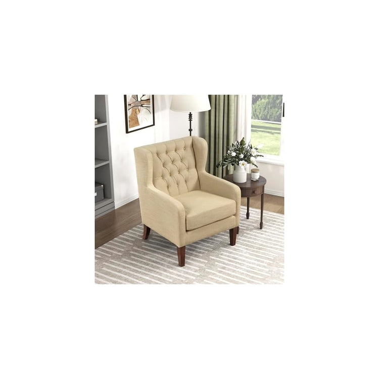 Lexicon Living Room Accent Chair, Button Tufted Wingback, Track Arm, Reversible Seat Cushion, Solid Wood Legs, Textured Fabric Comfy Armchair, for Bedroom/Office, Easy Assembly, Blue