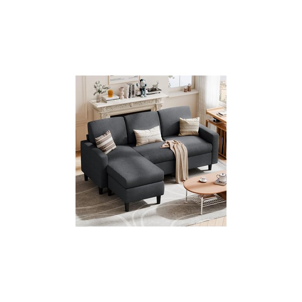 SUNLEI 73.6" Modular Sectional Sofa, Comfy Cloud Couch with Movable Ottoman Deep Seat L Shaped Modular Sofa, Sectional Couches for Living Room and Apartment, Black