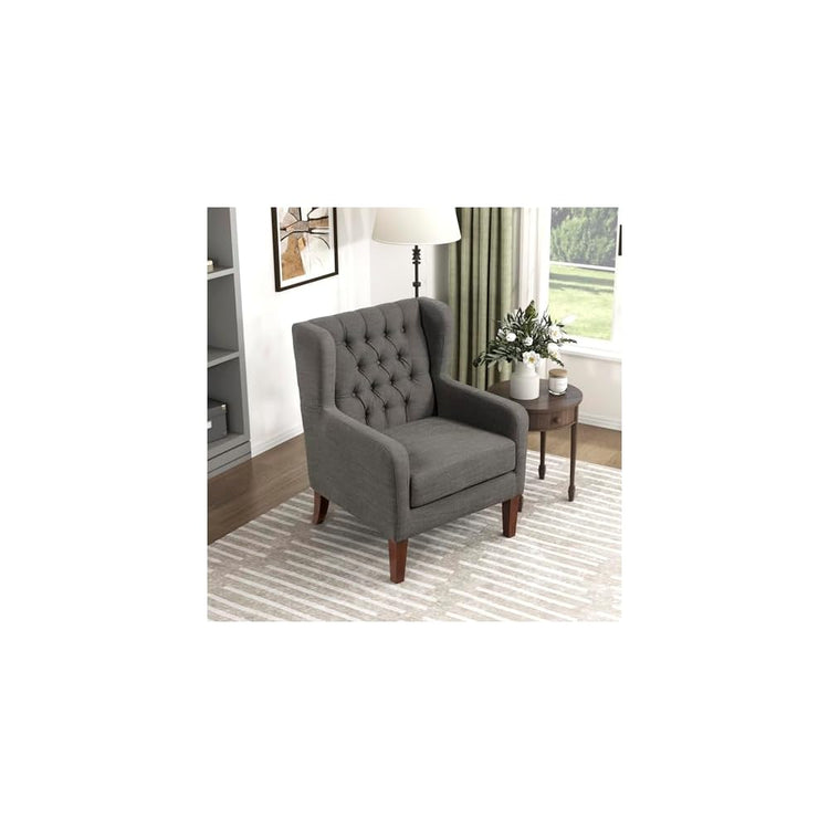 Lexicon Living Room Accent Chair, Button Tufted Wingback, Track Arm, Reversible Seat Cushion, Solid Wood Legs, Textured Fabric Comfy Armchair, for Bedroom/Office, Easy Assembly, Blue