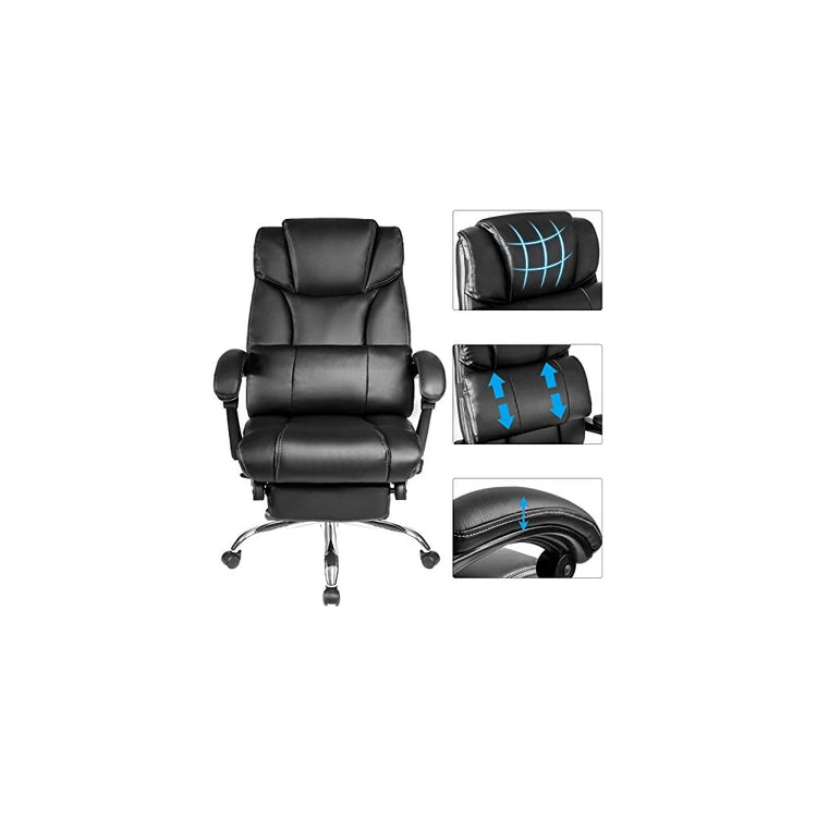 Generic Office Chair PU Leather,Double Padded,Support Cushion and Footrest, Black