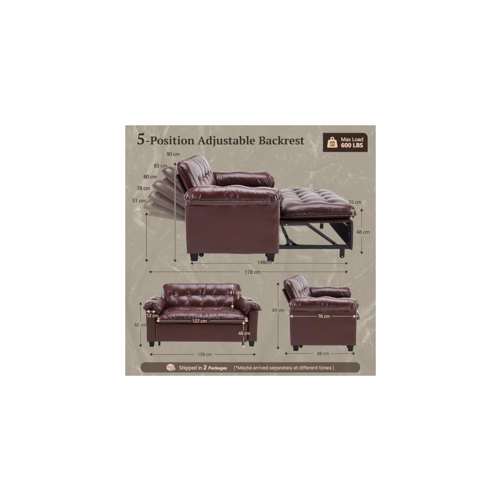 VINGLI 63" Loveseat Sleeper with Pull Out Couch Bed, Plush Tufted Comfort