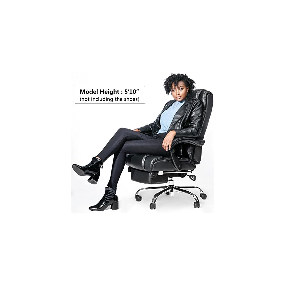 Generic Office Chair PU Leather,Double Padded,Support Cushion and Footrest, Black