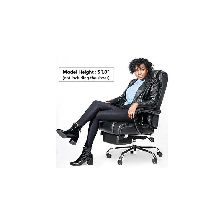 Generic Office Chair PU Leather,Double Padded,Support Cushion and Footrest, Black