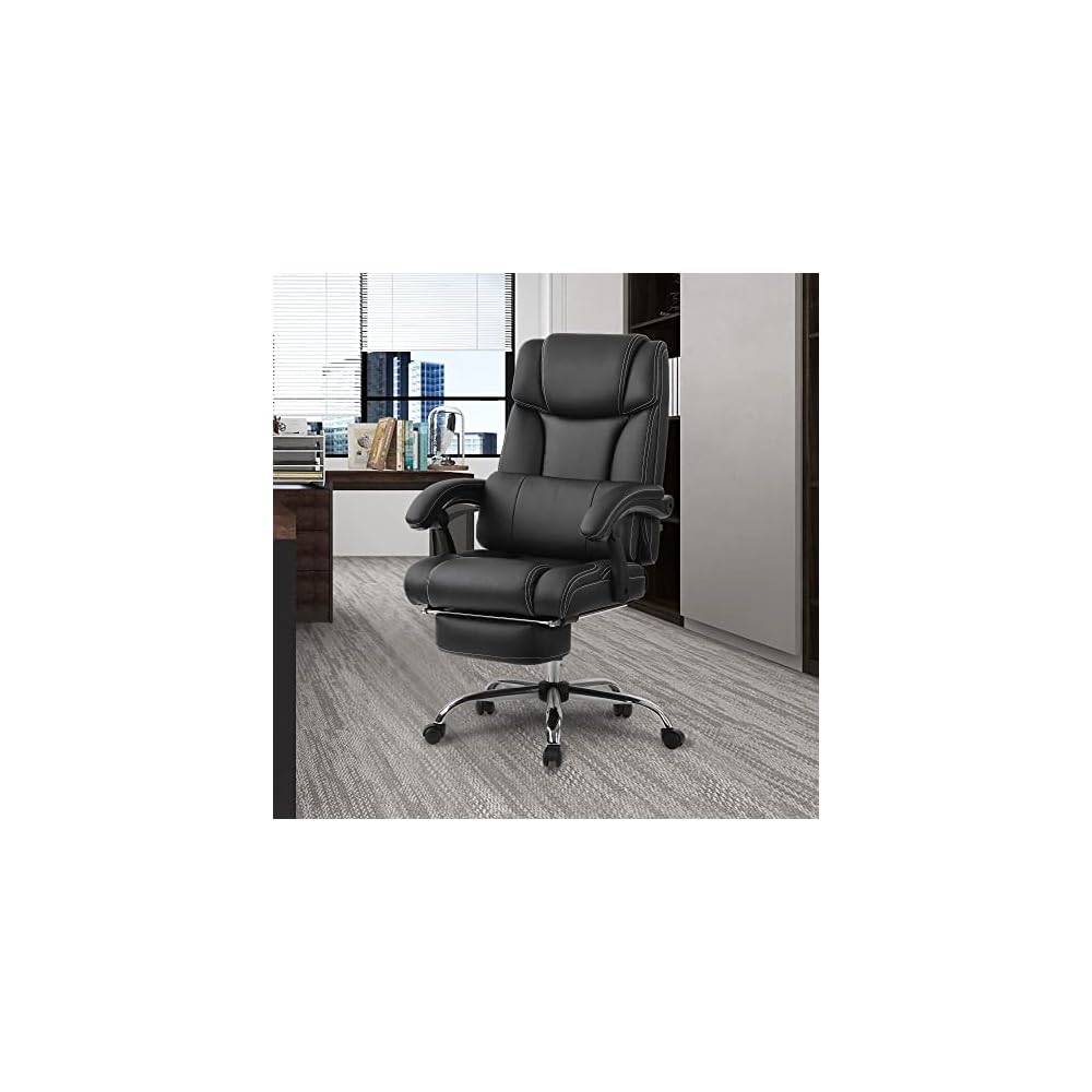 Generic Office Chair PU Leather,Double Padded,Support Cushion and Footrest, Black