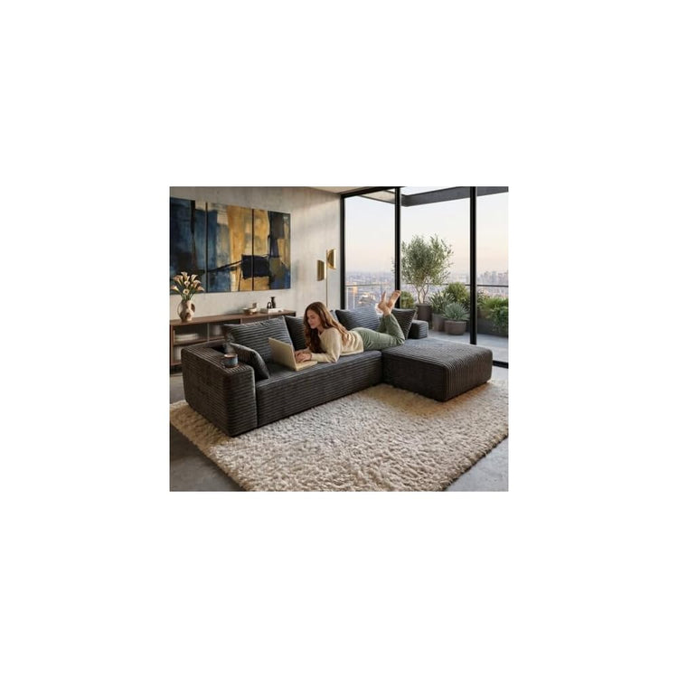 Cloud Sectional Boneless Couches for Living Room with 2 Cup Holders