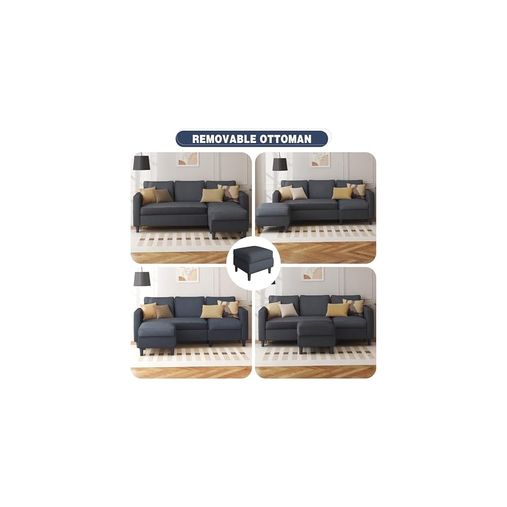 Shintenchi 74" Convertible Sectional Sofa Couch,Dark Gray Corduroy Fabric