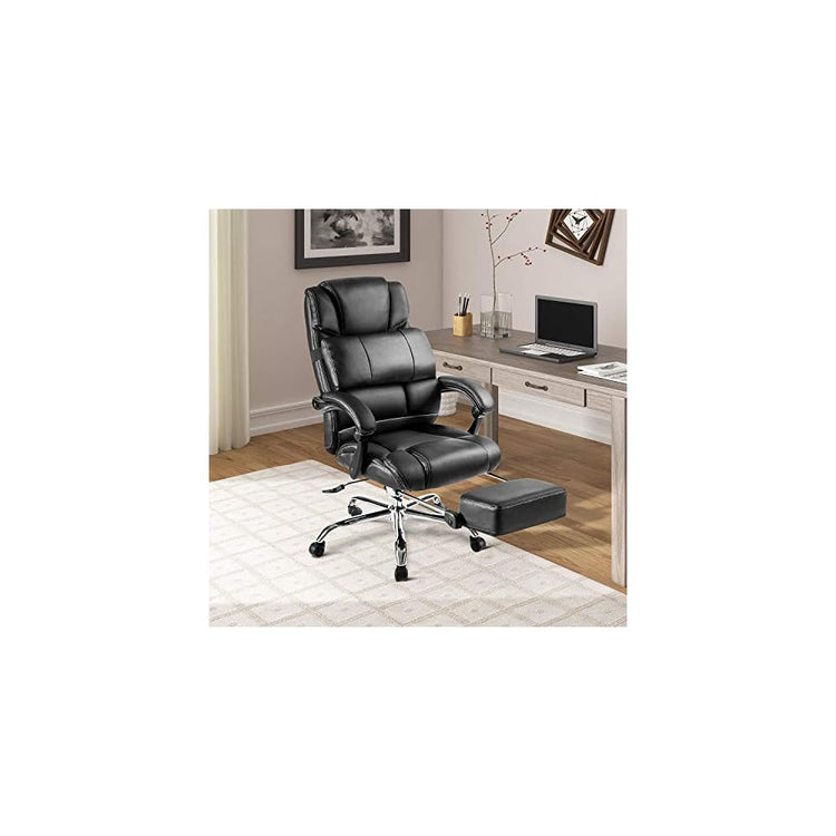 Generic Office Chair PU Leather,Double Padded,Support Cushion and Footrest, Black