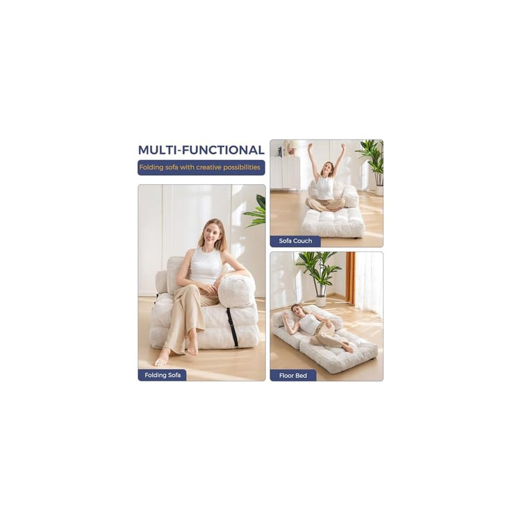 MAXYOYO Folding Sofa Bed, L-Shaped Convertible Sofa Bed with Armrest, Beige