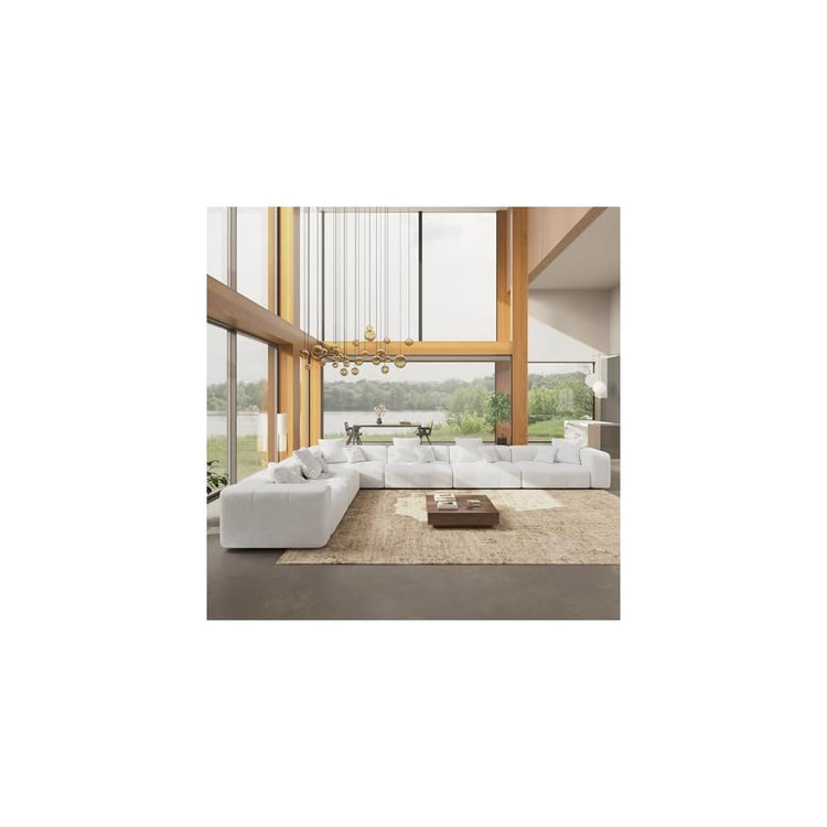 WJShome Oversized Sectional Couches for Living Room,183" V Shaped Couch, 6-Seater Cloud Modular Sectional Sofa, Linen Deep Seat Cloud Couches for Living Room,White