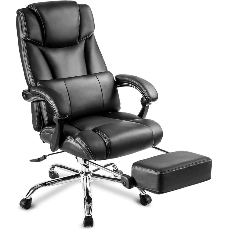 Generic Office Chair PU Leather,Double Padded,Support Cushion and Footrest, Black