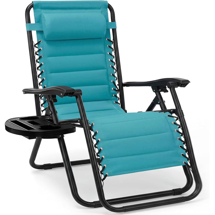 Best Choice Products Padded Zero Gravity Chair with Side Tray, Adjustable Headrest, Folding Outdoor Recliner, Weather-Resistant Oxford Fabric, Supports 350 lbs - Peacock Blue