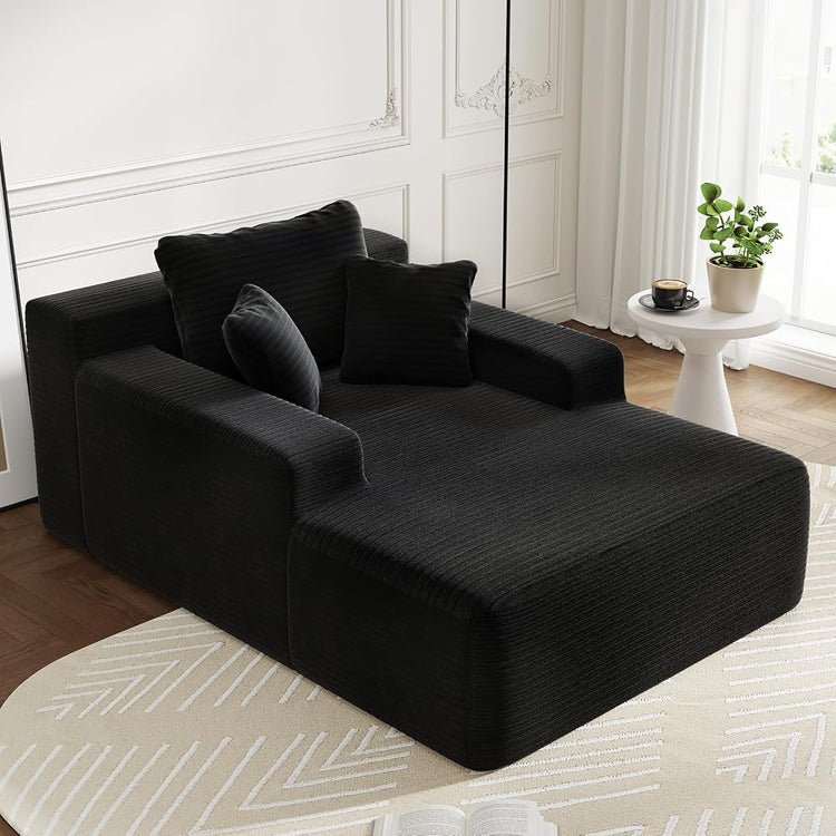 Novilla Oversized Chaise Lounge Indoor, Corduroy Cloud Couch Boneless Chaise Lounge Chair Indoor Deep Seat Reading Chair,Boneless Couches for Living Room, No Assembly Required, Black