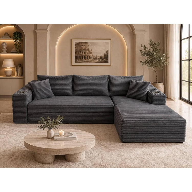 Cloud Sectional Boneless Couches for Living Room with 2 Cup Holders