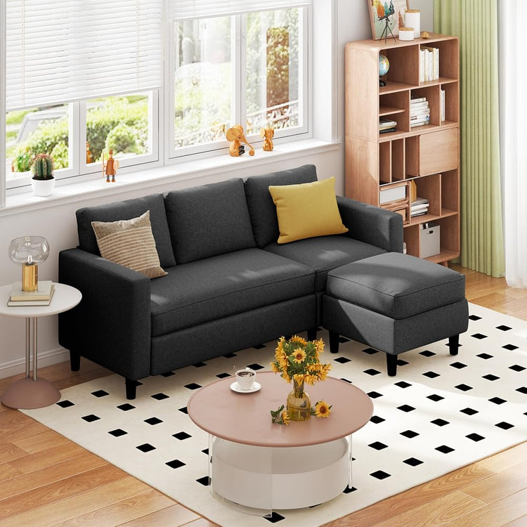 SUNLEI 73.6" Modular Sectional Sofa, Comfy Cloud Couch with Movable Ottoman Deep Seat L Shaped Modular Sofa, Sectional Couches for Living Room and Apartment, Black